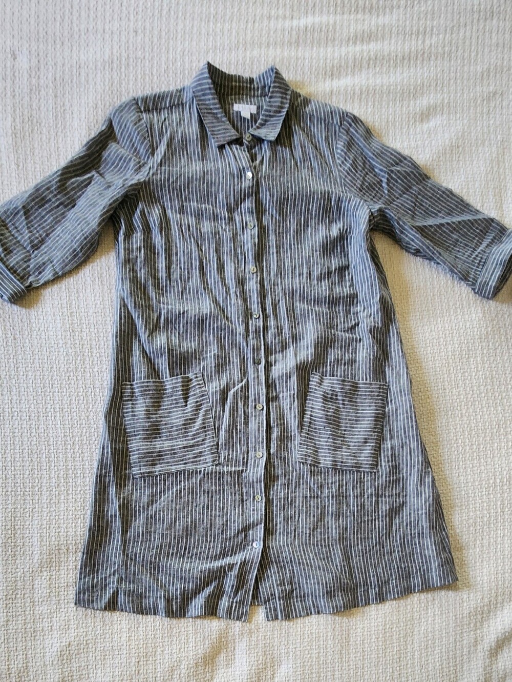 J.Jill 100% Linen Love Pinstriped Button Down Dress